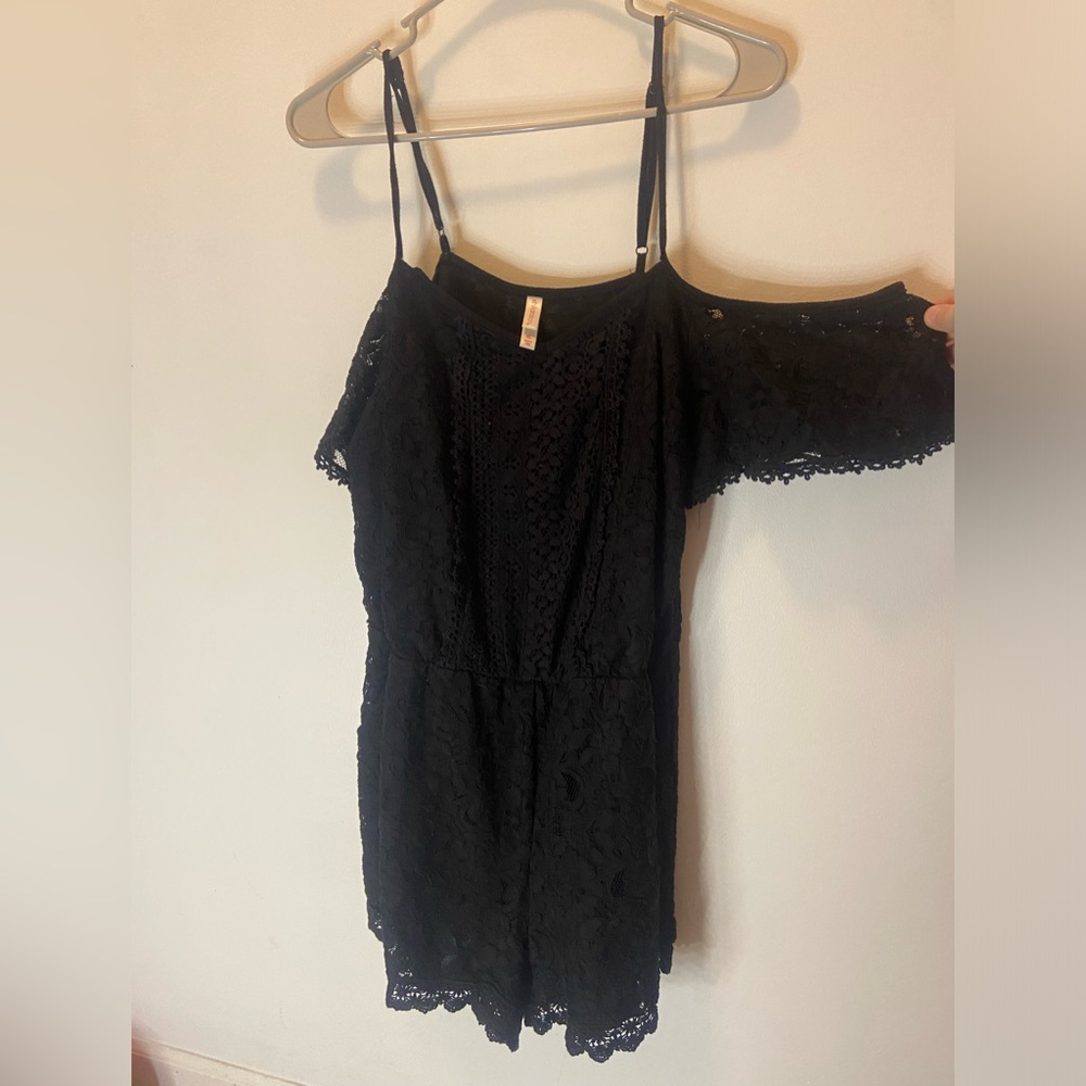 Black lace patterned romper